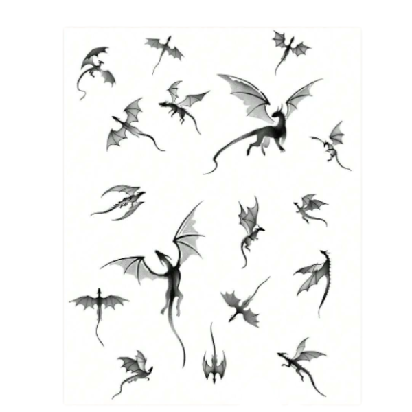 17-Piece Flying Dragon Design Waterproof Temporary Tattoo - Black