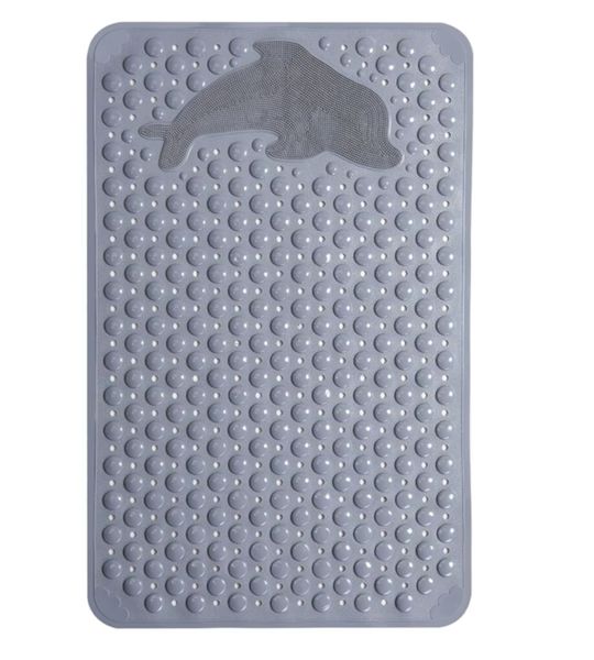 Wonder Towel Non-Slip PVC Bathroom Mat with Dolphin Design Grey Medium
