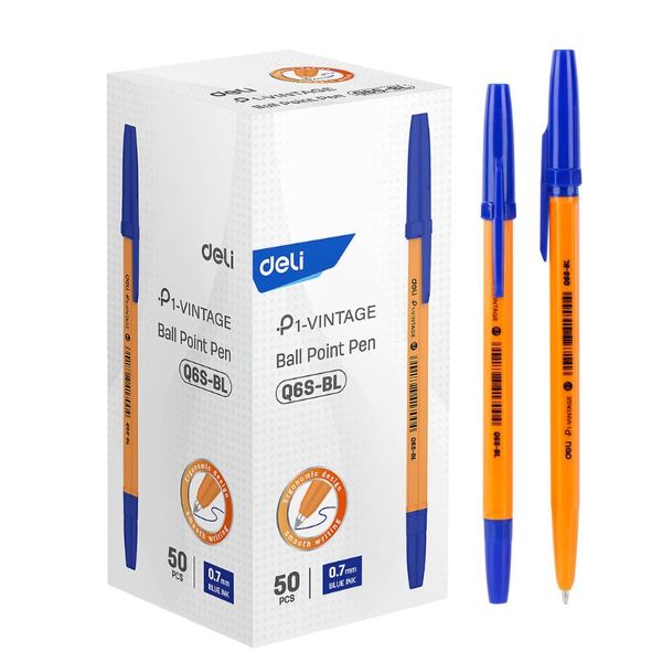 Deli Finepoint Ballpoint Pen Barrel Blue - Box of 50