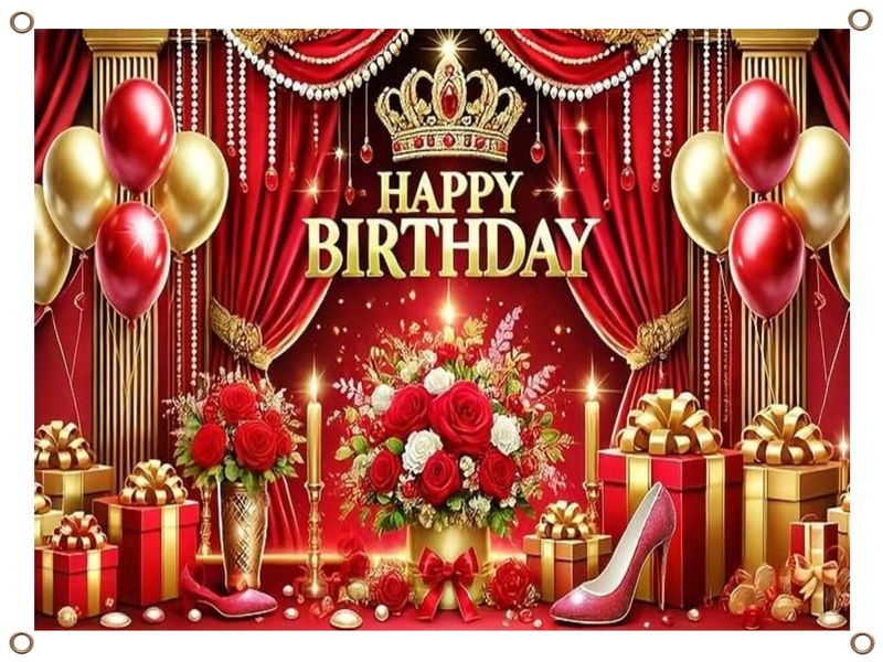 Happy Birthday Banner PVC Red and Gold 1.3MX900MM