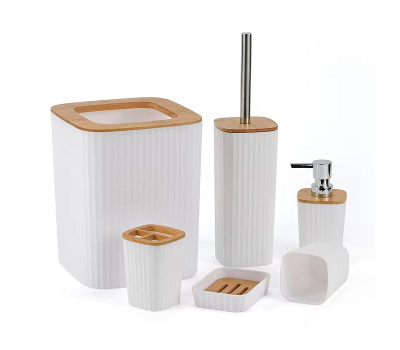 Bamboo Lid Bathroom Accessories Set 6 Piece