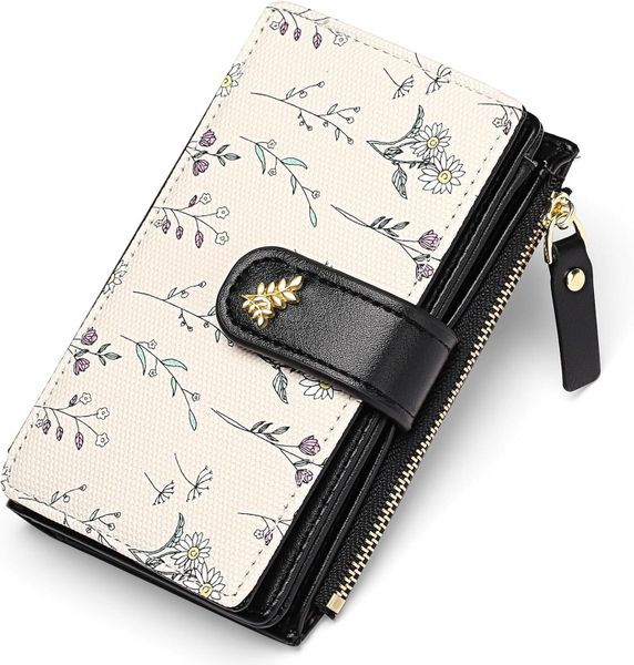 Purses for Women Medium Ladies Wallet Vegan Leather Floral Card Holder