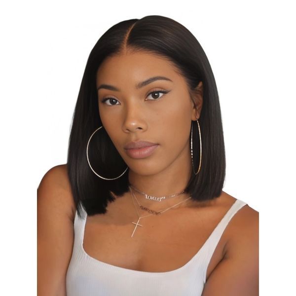 Geebuy 10inch Straight Wig Full Frontal Human Hair Brazilian Bob Wig Gift