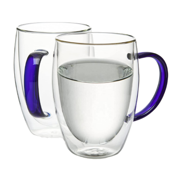 Double Walled 310ml Glass Mug with Colour Handle