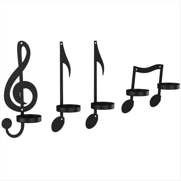 4Pc Music Note Candle Holder Black Music Note Wall Sconce Vintage Art Music