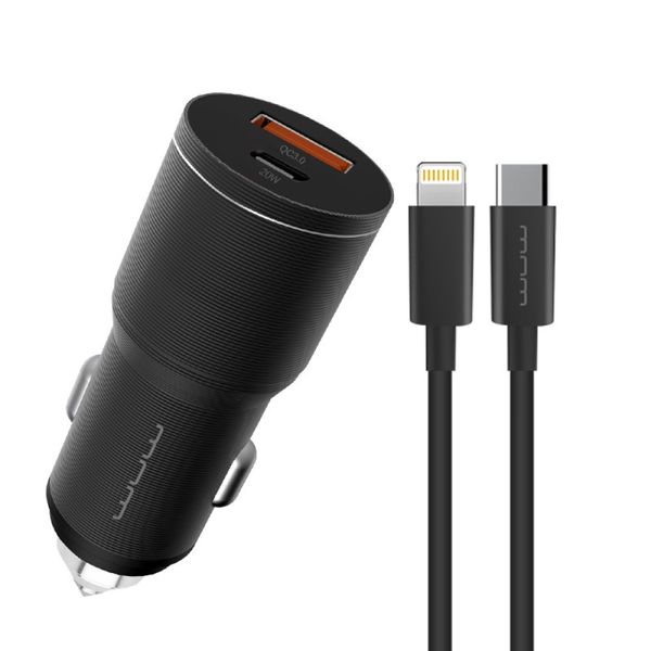 WUW - T76 - 38W Type-C To Lighting Fast Charger Car Set - Black