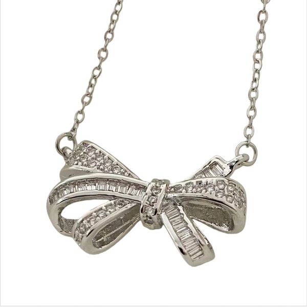 Butterfly Bow Necklace With White Zirconia Penda image