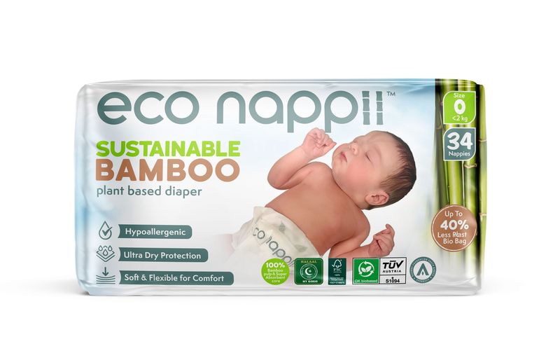 Eco Nappii Organic Baby Nappies Size 0 Newborn 34-Piece Single Pack