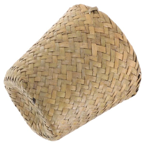 Woven Straw Mini Waste Basket Natural Seagrass Trash Can Sundries
