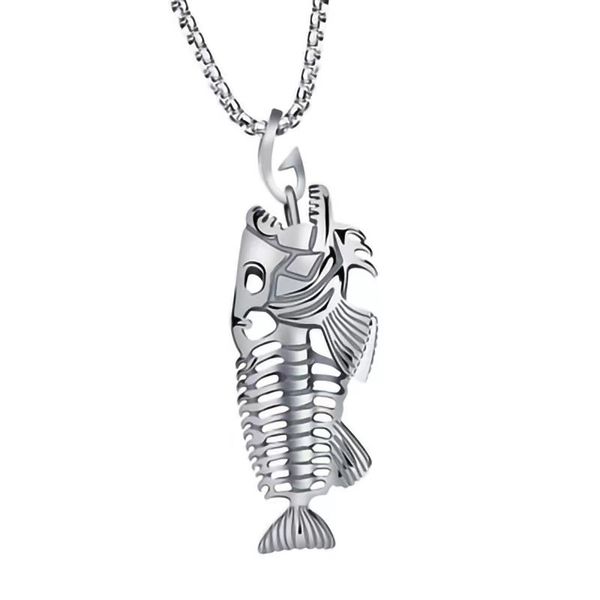 Men's Silver Fish Skeleton Necklace - NL-F005-S