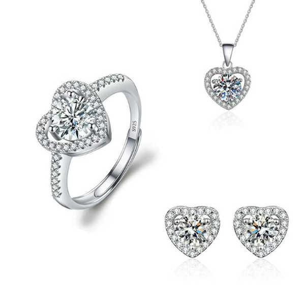 Jewelry Set, Love Ring Moissanite Jewelry Earrings Necklace, Lover Gift - 3 Piece