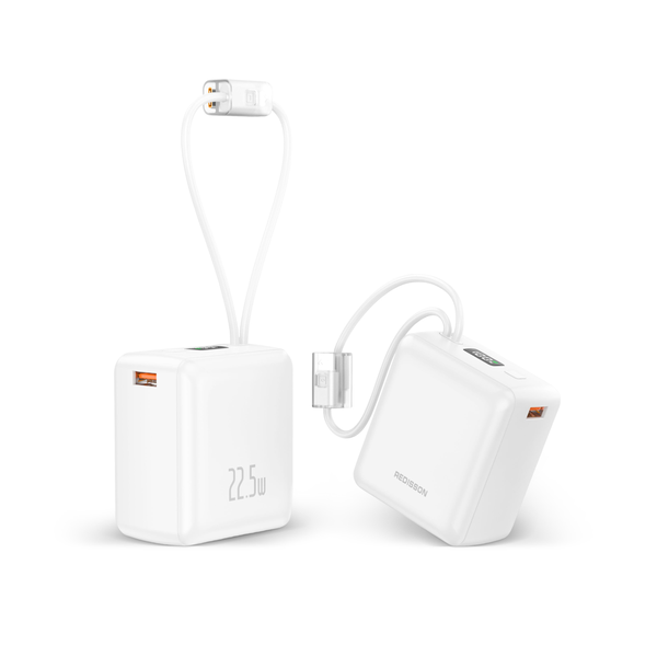 20000mAh Portable Mini Power Bank Build-in USB C Cable 22.5W Fast Charging