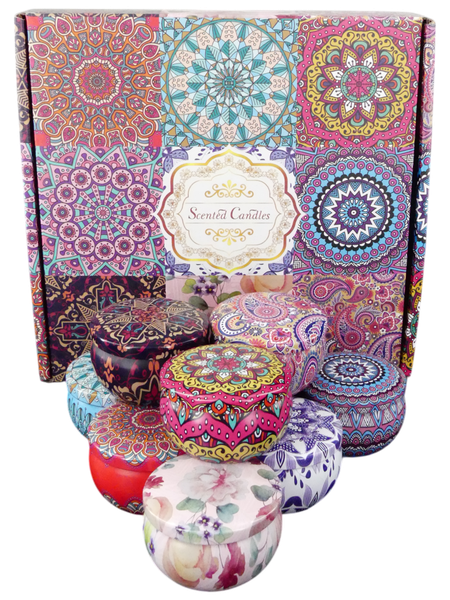 9-Piece Aromatherapy Scented Candle Gift Set in Decorative Reusable Tins