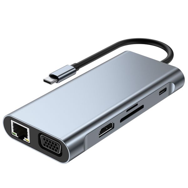 USB C HUB, USB C Adapter 11 in 1 Dongle with 4K HDMI,USB3.0,Type C PD 100W