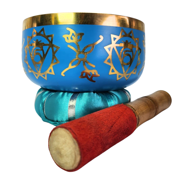 12.5cm Brass Singing Bowl - Throat Chakra Vishuddha with Cushion &amp; Mallet