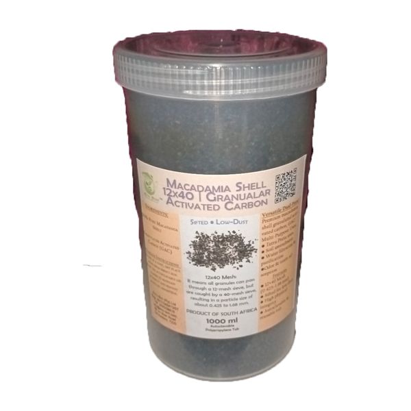 ECO Bini Macadamia Shell Granulated Activated Carbon | 1L Autoclavable Tub