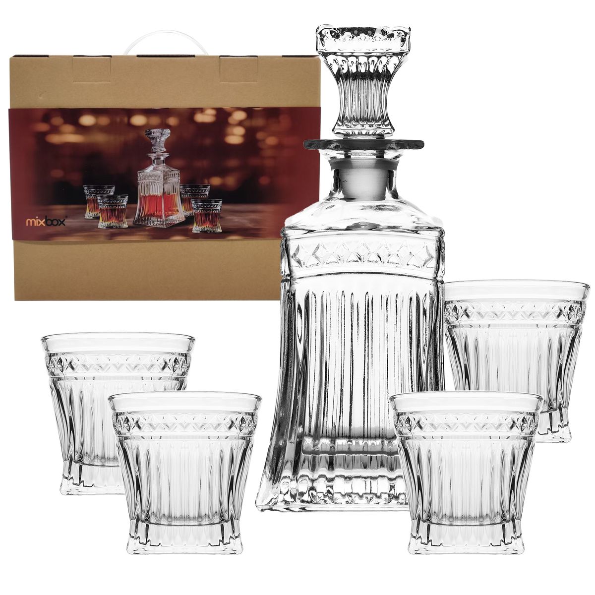 Mix Box Whiskey Decanter with 4 Glasses,500ml