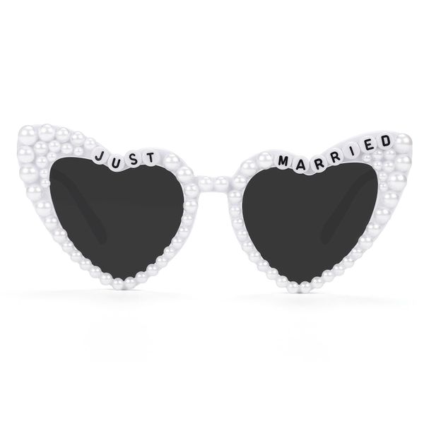 Just Married Heart Shaped Pearl Sunglasses