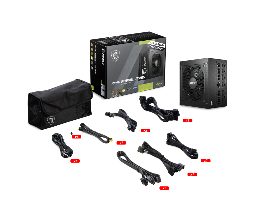 MSI MAG A850GL PCIE5 850W 80 Plus Gold PCIe 5.0 Fully Modular
