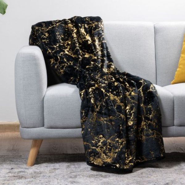 Luxury Super Fluffy Throw 180X200cm Gold Scratch