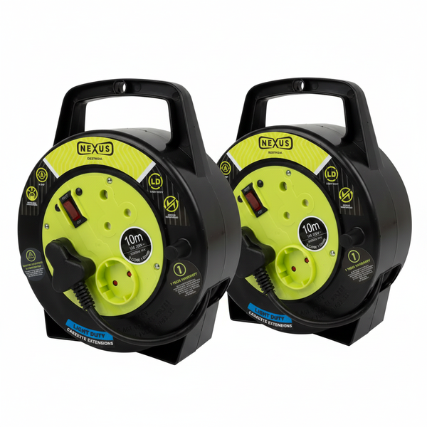 Nexus 10M Extension Reel Cassette with 1.0mm Cable, 10A Rating - 2 Pack