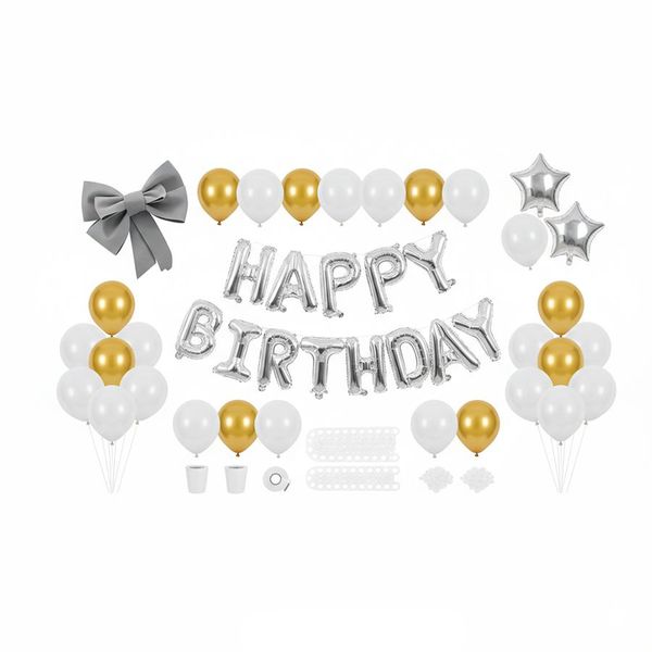 Happy Birthday Balloon Arch &amp; Garland Kit | 100 Piece Gold &amp; White