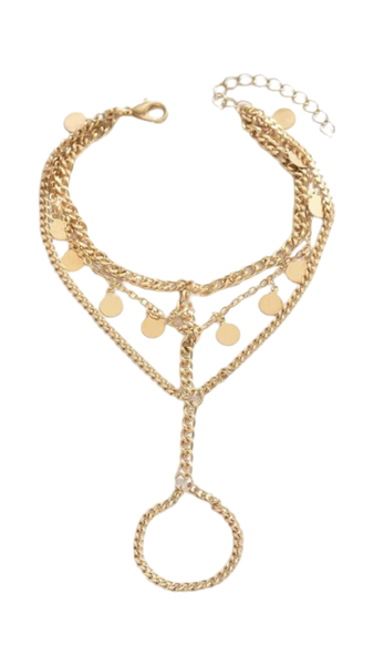Elegant Finger-to-wrist Bracelet - Coin Charm &amp; Multi Layer Chain