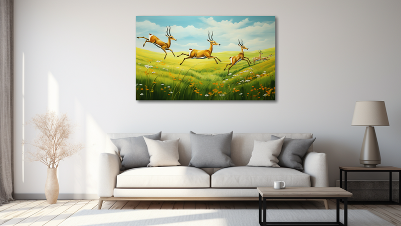 Canvas Wall Art - Springbok Ballet in the Grasslands - HD0393