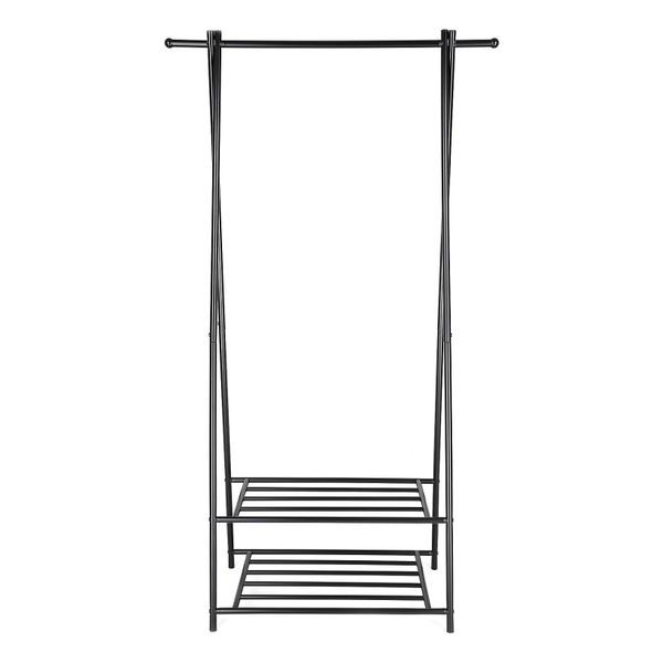 Metal Wardrobe Rack with Shoe Tier - Slim Tower Design