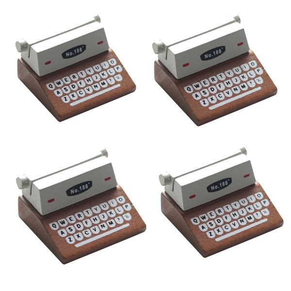 Decor Wood Mini Typewriter Card Holder Photo Prop Place Holder 4 Piece - 4.8cm