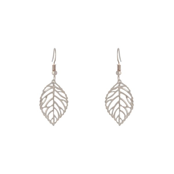 Silver Single Leaf Filigree Drop Earrings