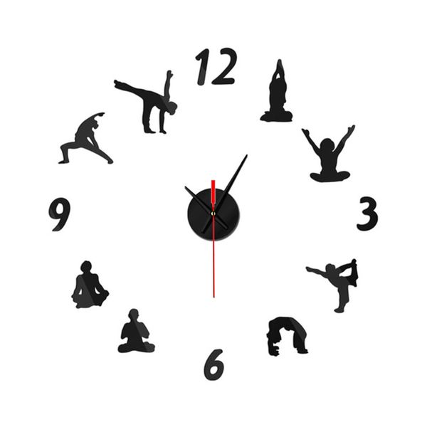 Fashion Yoga Fitness DIY 3D Wall Sticker Clock for Family Office Decor