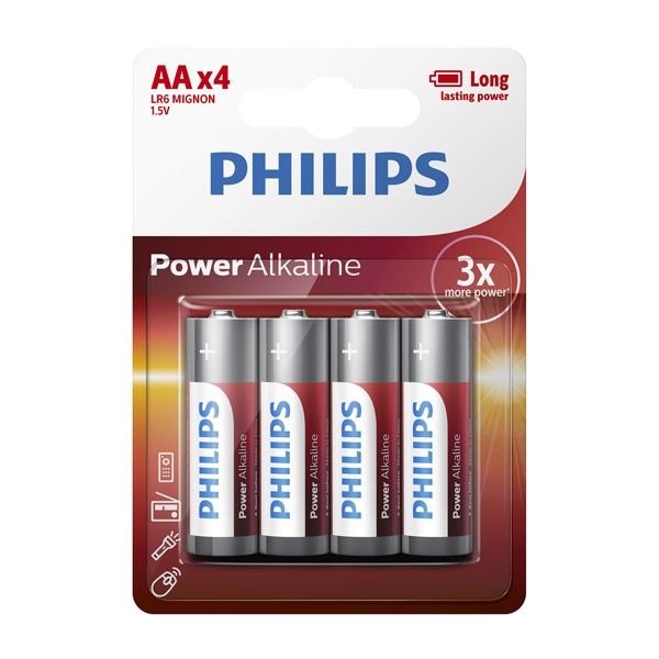 Philips - Power Alkaline LR6 AA Batteries 1.5V 4 Pack
