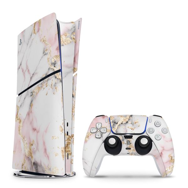 Decal Skin Compatible with PS5 Slim Digital - White Gold Vein Marble (Decal Only)