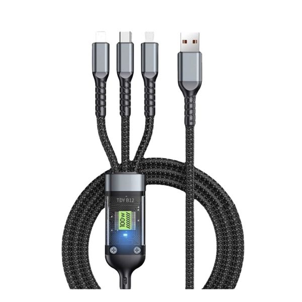 100W 3-in-1 Fast Cable 1.2m Grey with LED Indicator