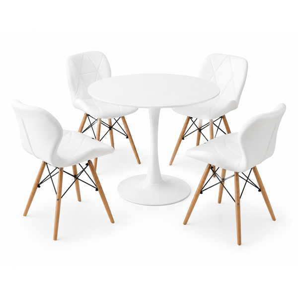 Luna Modern 5-Piece Dining Set - White &amp; Oak Finish