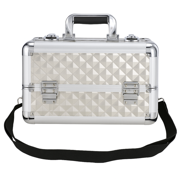 Extra Large Silver Makeup Box Travel Jewelry Organizer Case