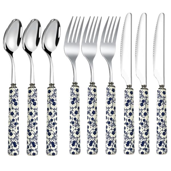 9-Piece Set - Elegant Modern Design Utensil Fork, Knife and Dinner Spoon Set