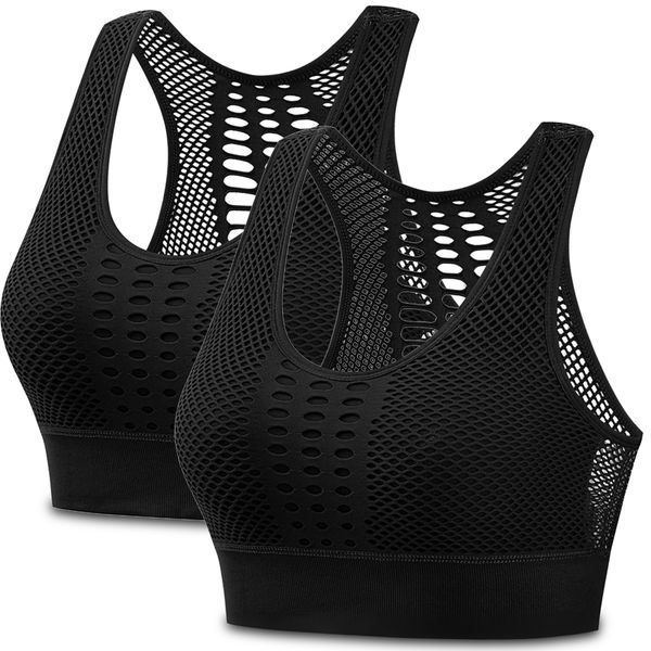 2-pack Sport Bras Breathable Women's Bra Mesh Hollow Fitness Workout Gym Bra