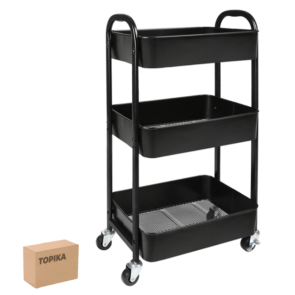 Topika - 3-Tier Rolling Metal Storage Cart, Mobile Utility Organizer