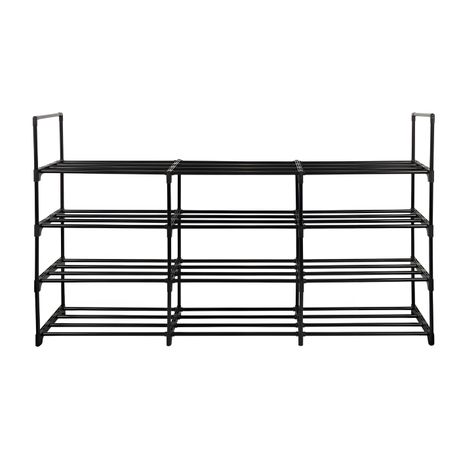 4 Layer Durable Steel Shoe Shelf Storage with Plastic Connectors - Black Image