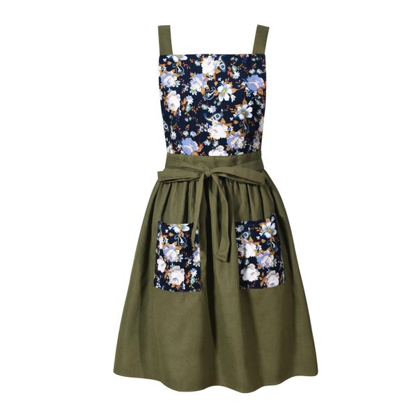 Vintage Floral Pinafore Apron Dress With Pockets