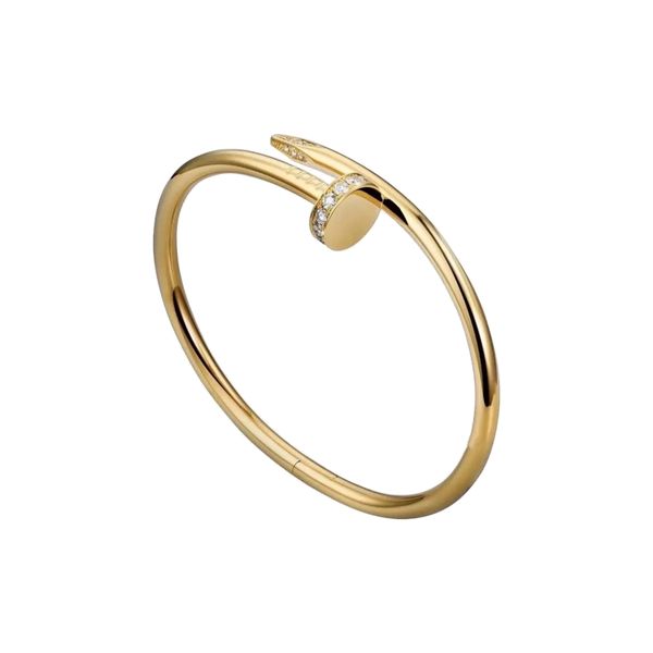 Vixen Gold Nail Bangle Bracelet with Cubic Zirconia - Stainless Steel Cuff