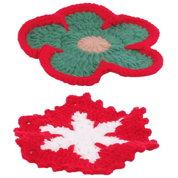 Hand-Crocheted Tea Coasters Flower and Snowflake Insulation Mats Knitted Ca