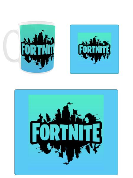 Fortnite Blue Set Printed Cup, Coaster and Mouse Pad