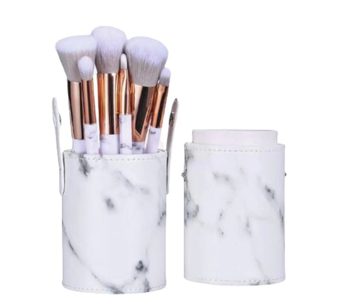 10 Piece Make-Up Brush Set and Cylinder Case - White Marble