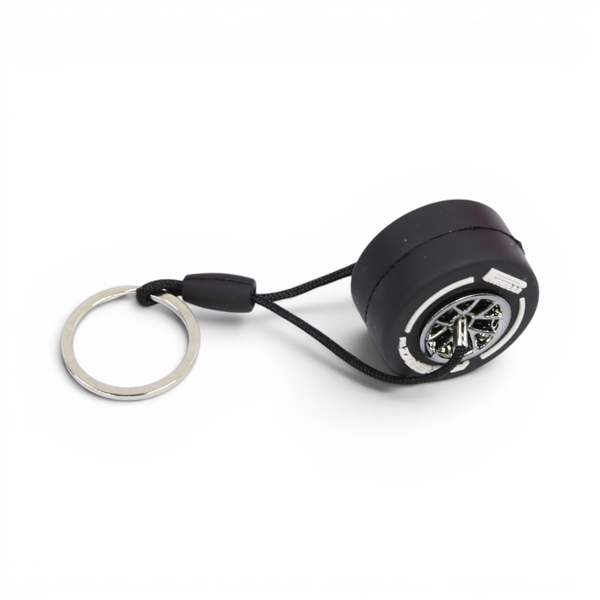 Keyring with Rubber Alloy Wheel &amp; Tyre Design - White