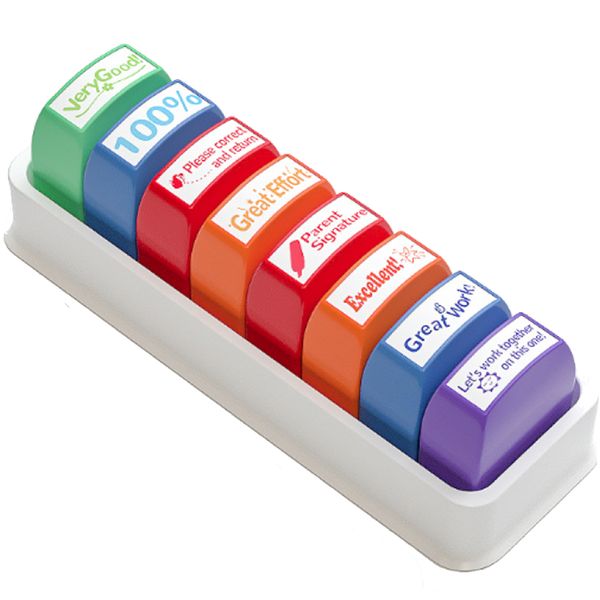 Office 8Pcs Grading Classroom Teachers Self-Inking Colour Stamp -22cm