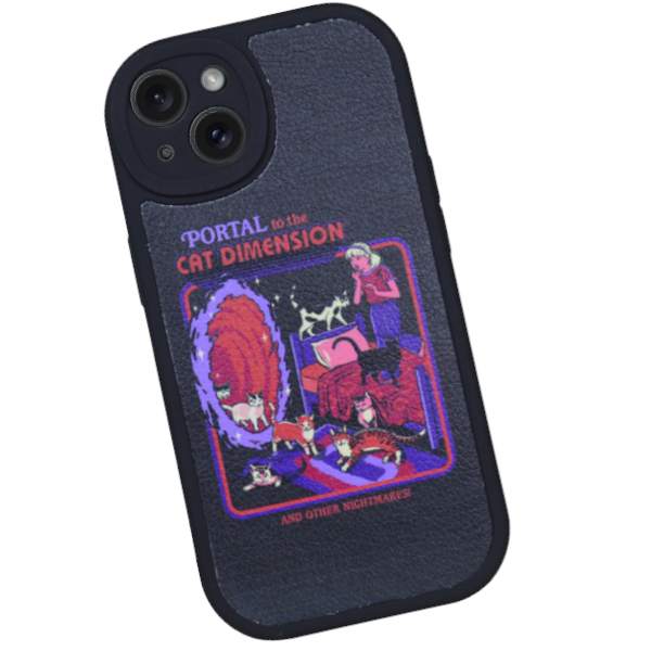 High Quality Cat Portal Cartoon Phone Case for iPhone 15 - Black