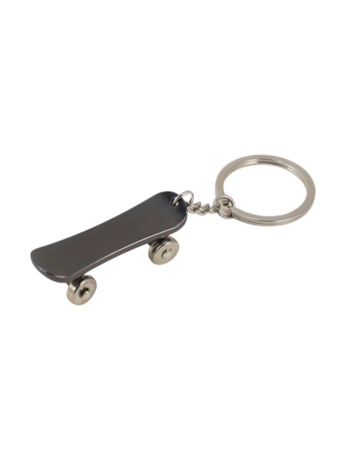 Mini Whimsical Skateboard Keychain With Functional Wheels - Silver